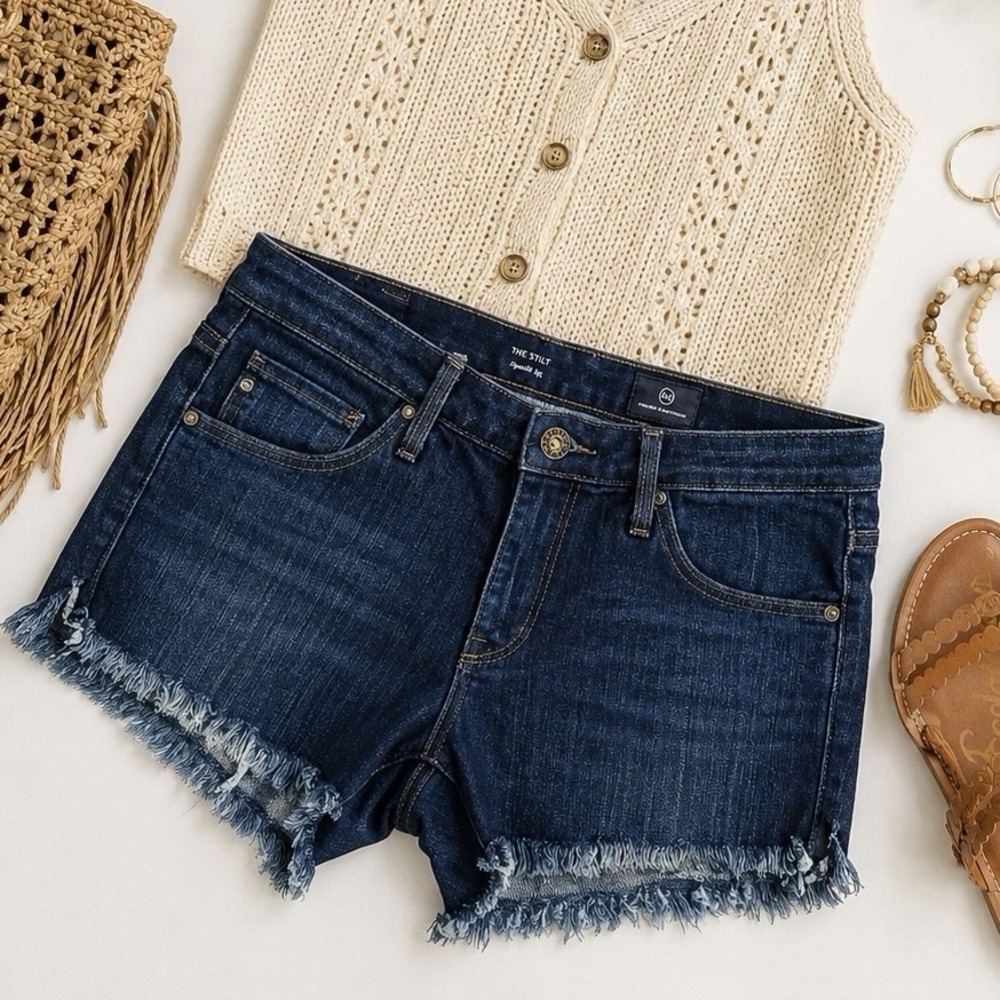 AG Adriano Goldschmied The Stilt Cutoff Denim Shorts 29R Dark Wash Frayed Hem - Picture 1 of 10